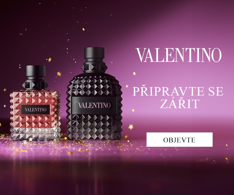 Valentino parfémy v luxusních flakonech na fialovém pozadí – dámská a pánská vůně připravená zazářit